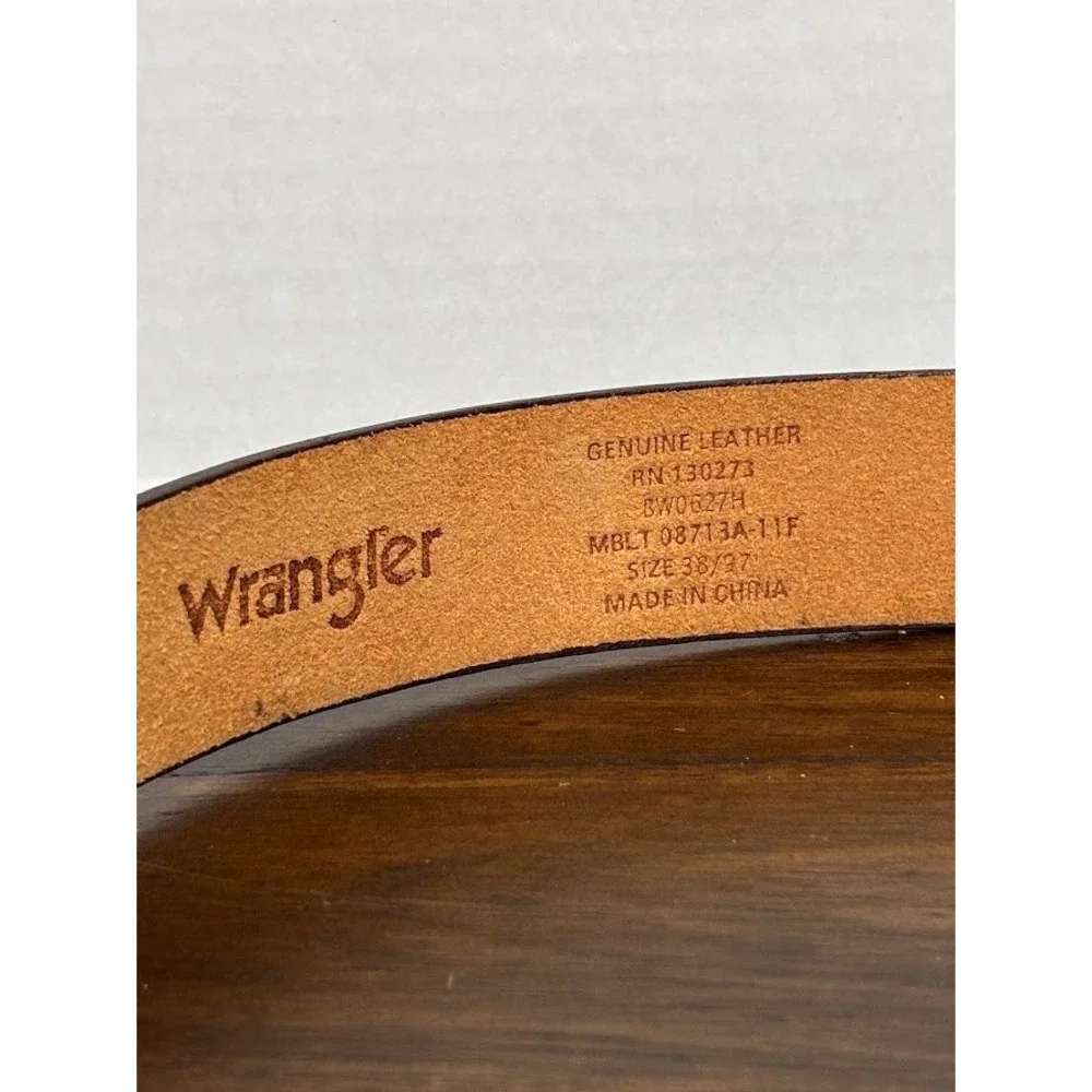 Wrangler Mens Brown Leather Embossed Eagle Western Belt Size 38 MBLT 08713A-11F